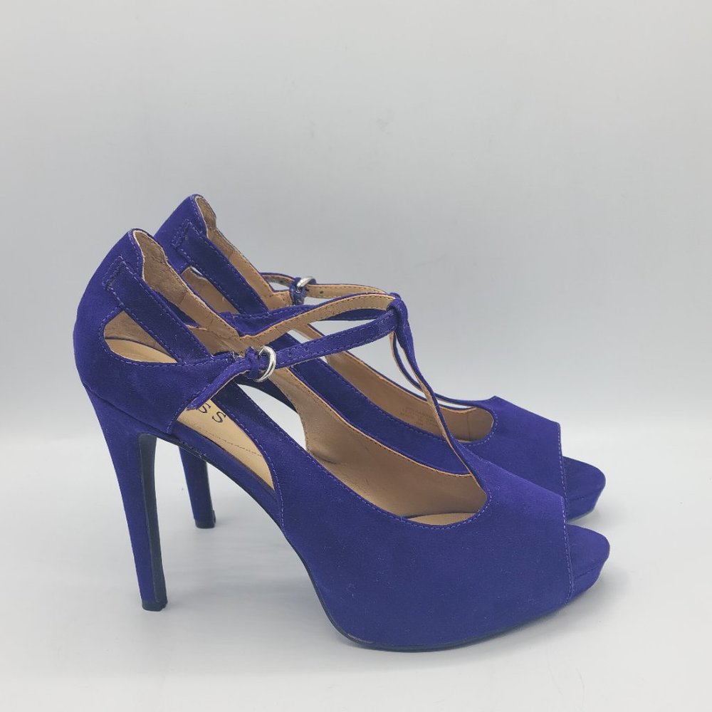GUESS "WGZandra" T-Strap High Heels Platform Peep Toe Shoes